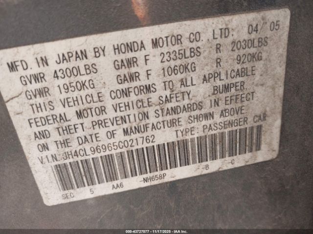 2005 ACURA TSX JH4CL96965C021762 Photo 8