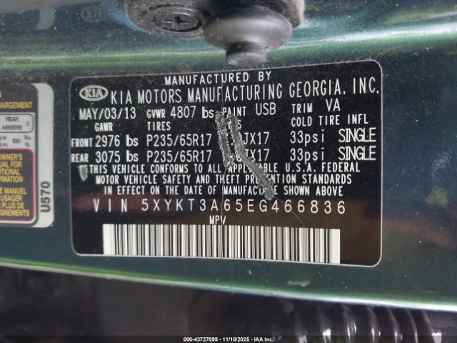 2014 KIA SORENTO 5XYKT3A65EG466836 Photo 8