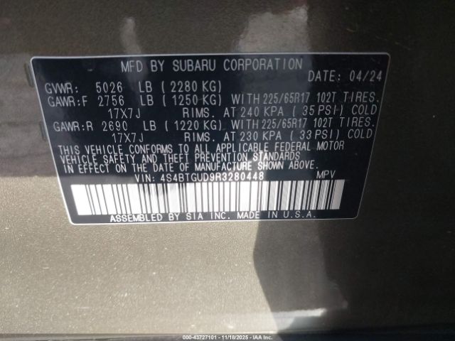 2024 SUBARU OUTBACK 4S4BTGUD9R3280448 Photo 8