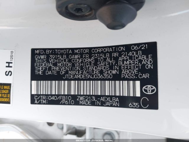 2022 TOYOTA COROLLA JTDEAMDE5NJ036350 Photo 8