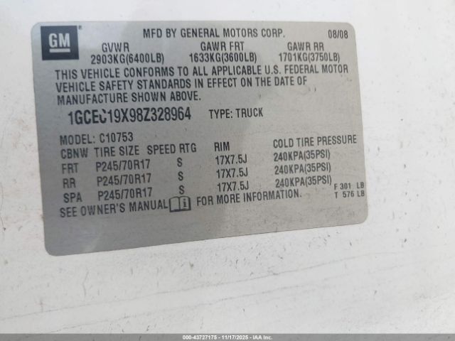 2008 CHEVROLET SILVERADO 1500 1GCEC19X98Z328964 Photo 8