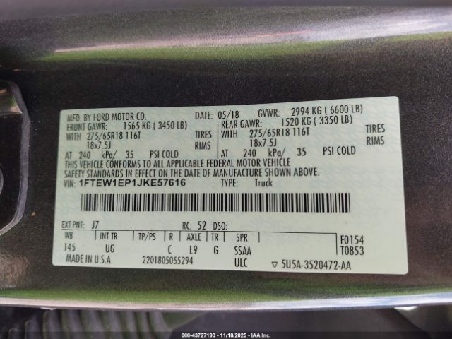 2018 FORD F-150 1FTEW1EP1JKE57616 Photo 8