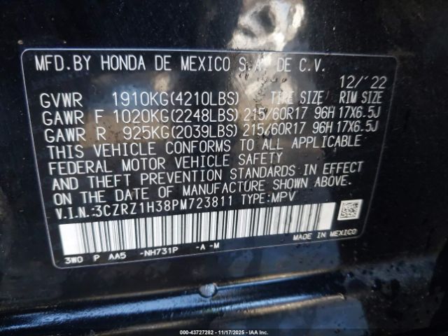 2023 HONDA HR-V 3CZRZ1H38PM723811 Photo 8