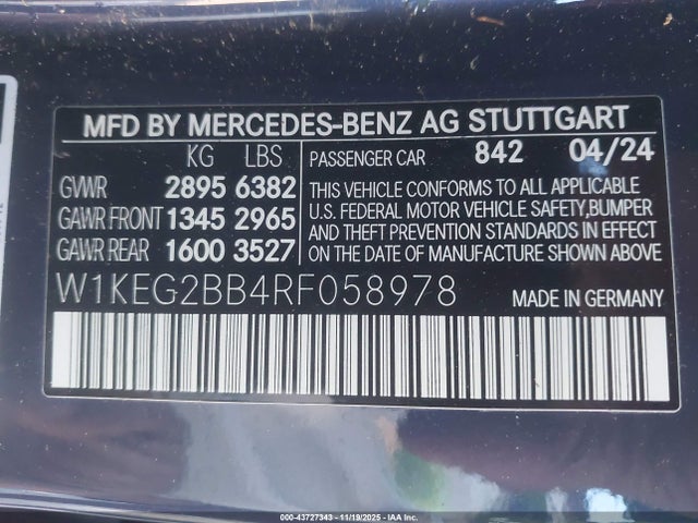 Aukcja sprzedaży 2024 Mercedes-benz Eqe 350+, vin: W1KEG2BB4RF058978, numer aukcji: 43727343
