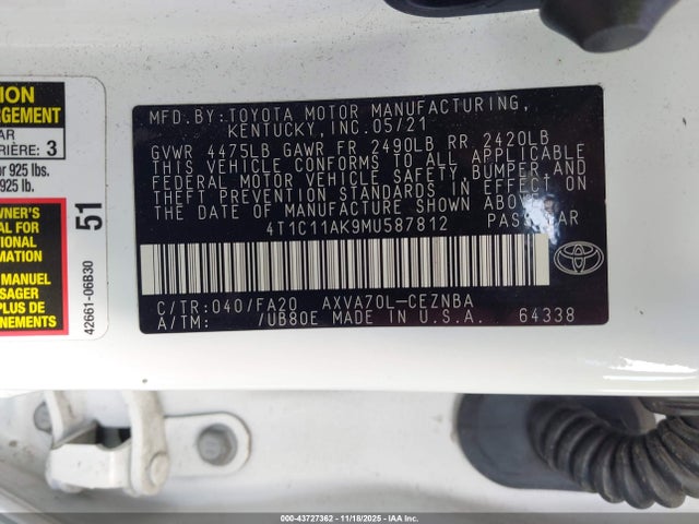 4T1C11AK9MU587812 Toyota CAMRY LE