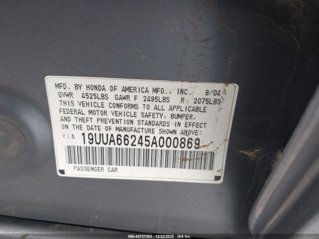 2005 ACURA TL 19UUA66245A000869 Photo 8
