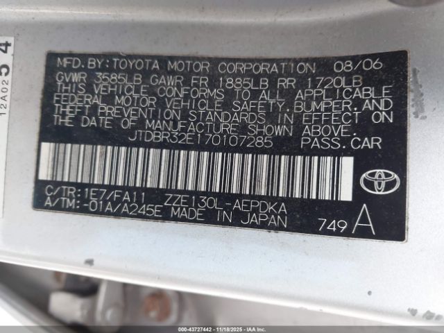 2007 TOYOTA COROLLA JTDBR32E170107285 Photo 8
