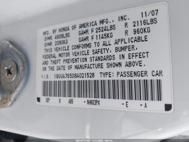 2008 ACURA TL 19UUA76508A021528 Photo 8