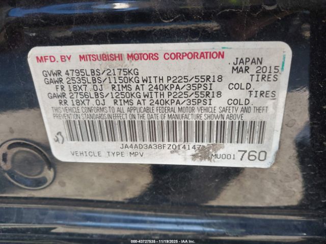 2015 MITSUBISHI OUTLANDER JA4AD3A38FZ014147 Photo 8