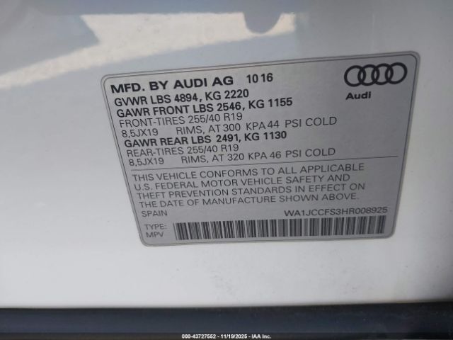 2017 AUDI Q3 WA1JCCFS3HR008925 Photo 8