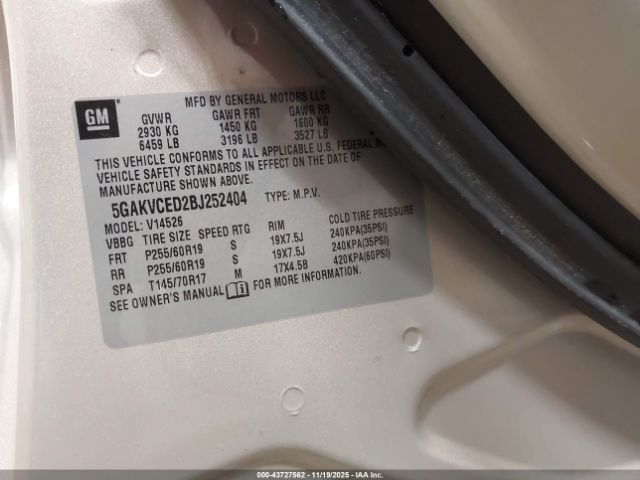 2011 BUICK ENCLAVE 5GAKVCED2BJ252404 Photo 8