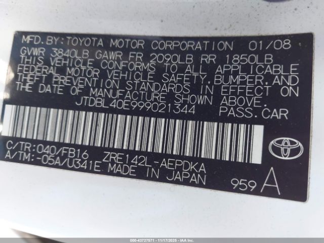 2009 TOYOTA COROLLA JTDBL40E999021344 Photo 8