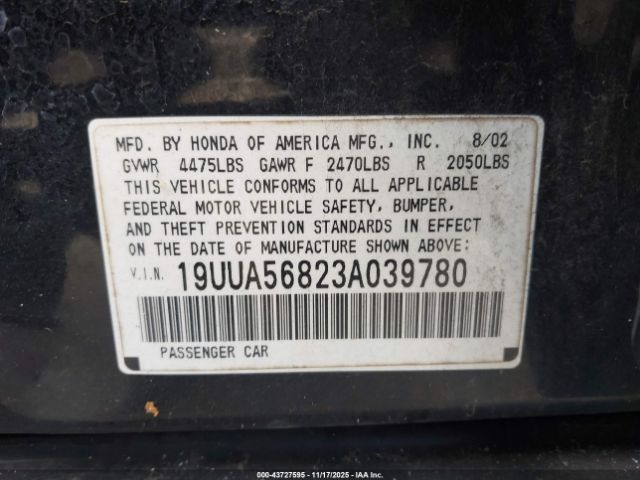 2003 ACURA TL 19UUA56823A039780 Photo 8