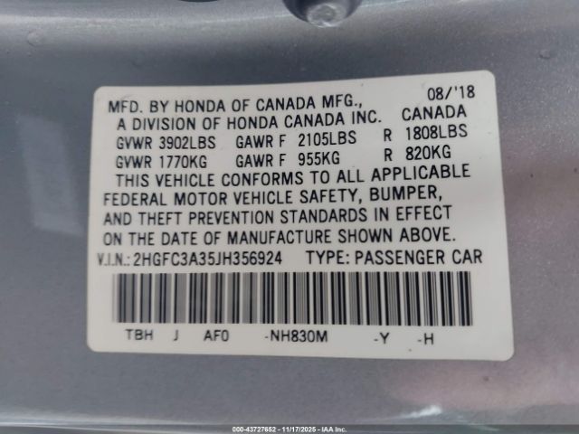 2018 HONDA CIVIC 2HGFC3A35JH356924 Photo 8