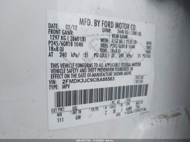 2012 FORD EDGE 2FMDK3JC9CBA88583 Photo 8