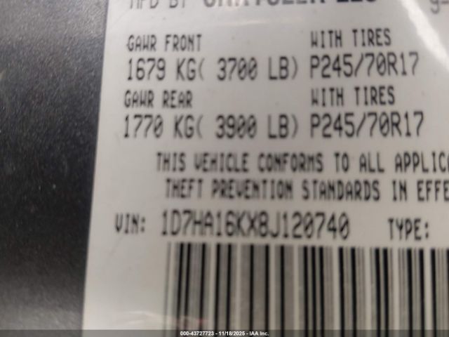 2008 DODGE RAM 1500 1D7HA16KX8J120740 Photo 8