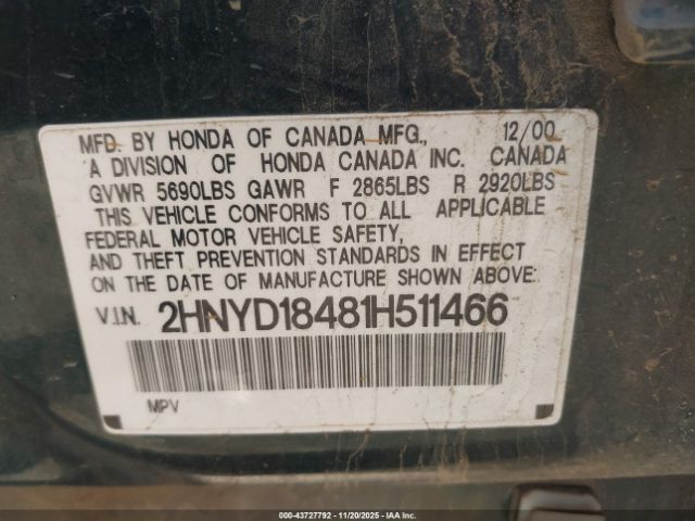 2001 ACURA MDX 2HNYD18481H511466 Photo 8