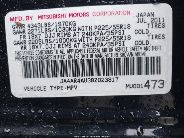 Продаж на аукціоні авто 2011 Mitsubishi Outlander Sport Se, vin: JA4AR4AU3BZ023817, номер лоту: 43727815