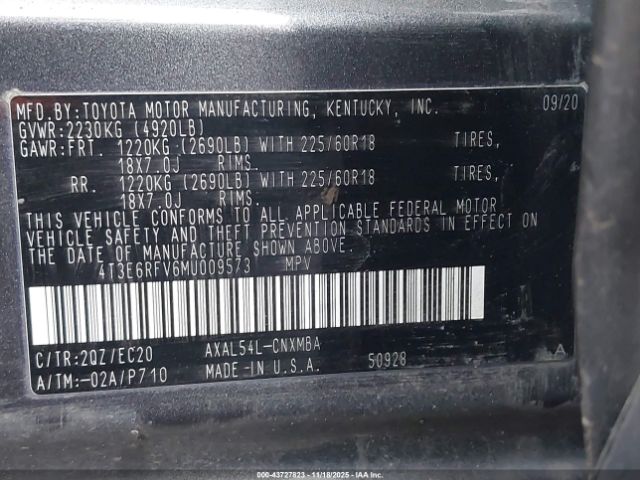 2021 TOYOTA RAV4 HYBRID 4T3E6RFV6MU009573 Photo 8