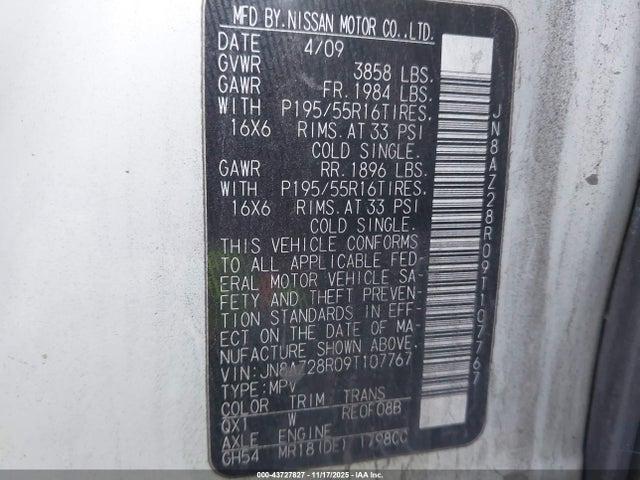 Aukcja sprzedaży 2009 Nissan Cube 1.8sl, vin: JN8AZ28R09T107767, numer aukcji: 43727827