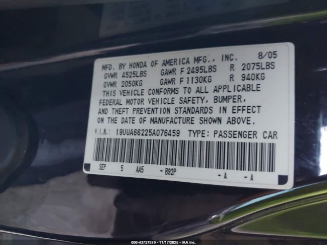 2005 ACURA TL 19UUA66225A076459 Photo 8