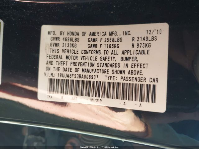 2011 ACURA TL 19UUA8F53BA006907 Photo 8