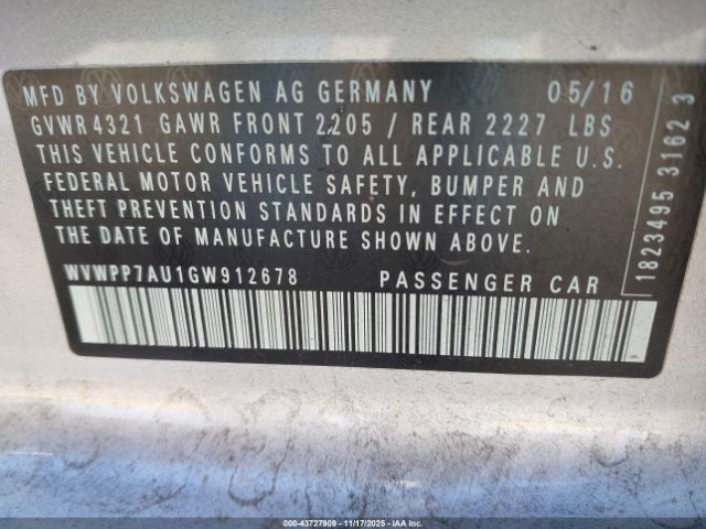 2016 VOLKSWAGEN E-GOLF WVWPP7AU1GW912678 Photo 8