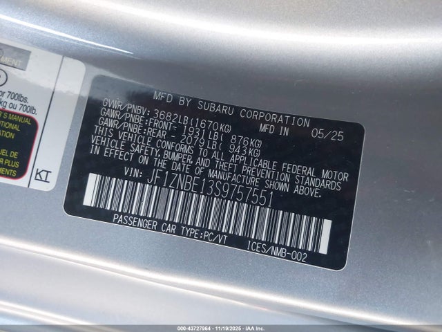 JF1ZNBE13S9757551 Toyota Gr86 Premium