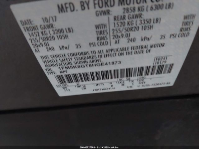 2017 FORD EXPLORER 1FM5K8GT8HGE41873 Photo 8