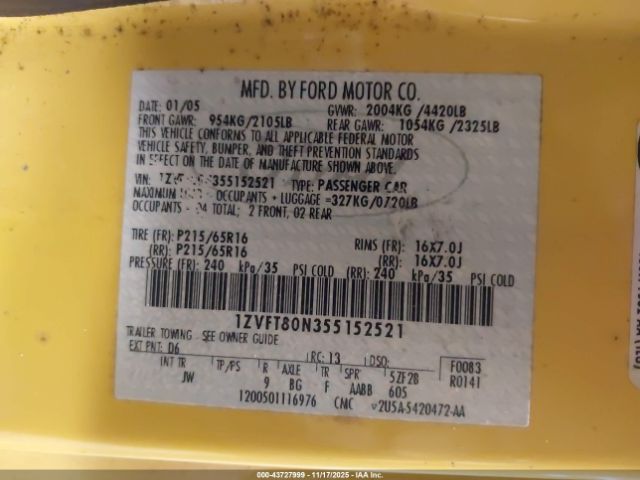 2005 FORD MUSTANG 1ZVFT80N355152521 Photo 8