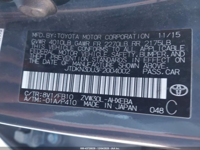 2015 TOYOTA PRIUS JTDKN3DU3F2004002 Photo 8