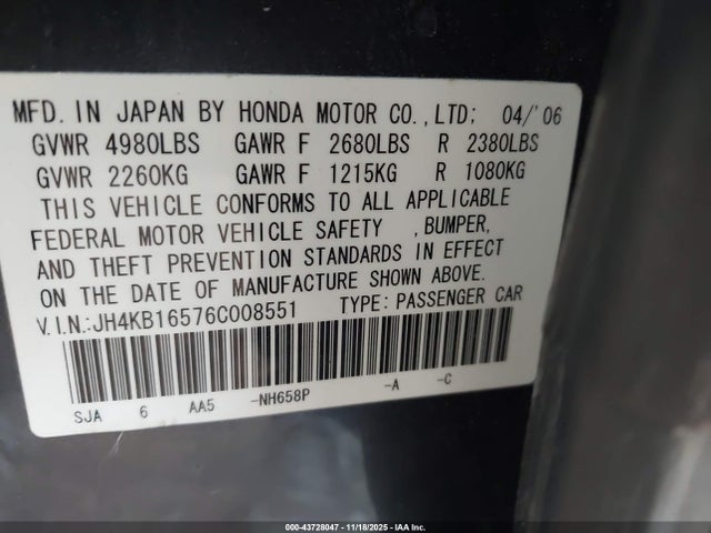 2006 ACURA RL JH4KB16576C008551 Photo 8