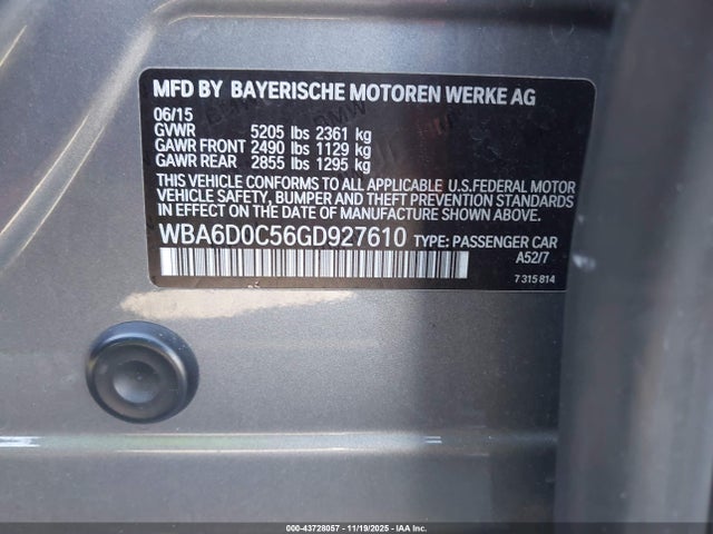 WBA6D0C56GD927610 BMW 640i Gran Coupe