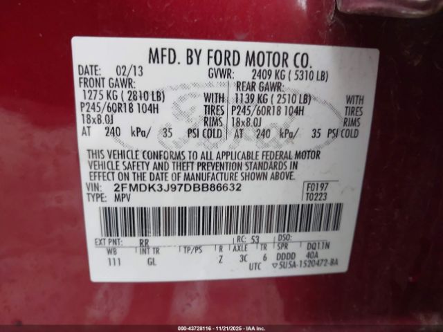 2013 FORD EDGE 2FMDK3J97DBB86632 Photo 8