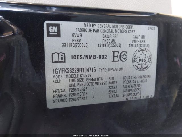 2009 CADILLAC ESCALADE 1GYFK23229R104716 Photo 8