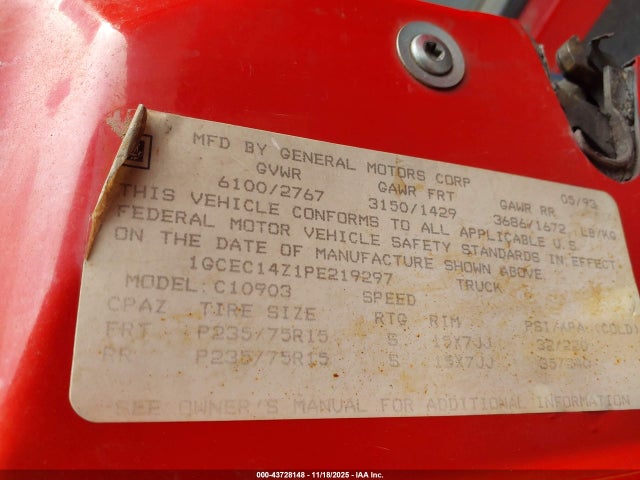 1993 CHEVROLET GMT-400 1GCEC14Z1PE219297 Photo 8