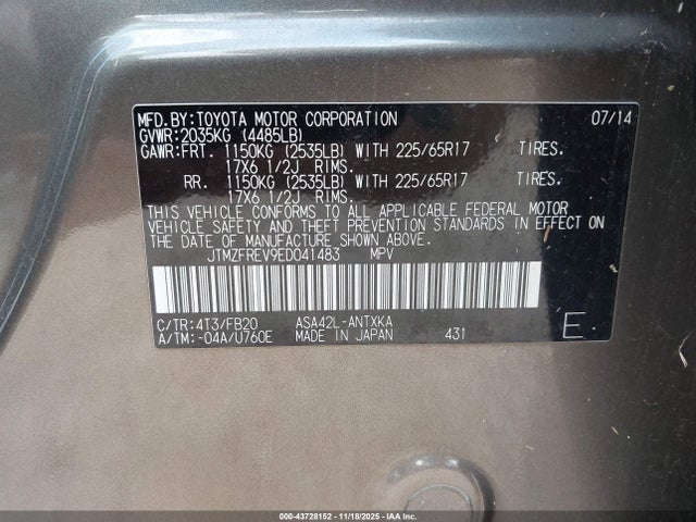 2014 TOYOTA RAV4 JTMZFREV9ED041483 Photo 8