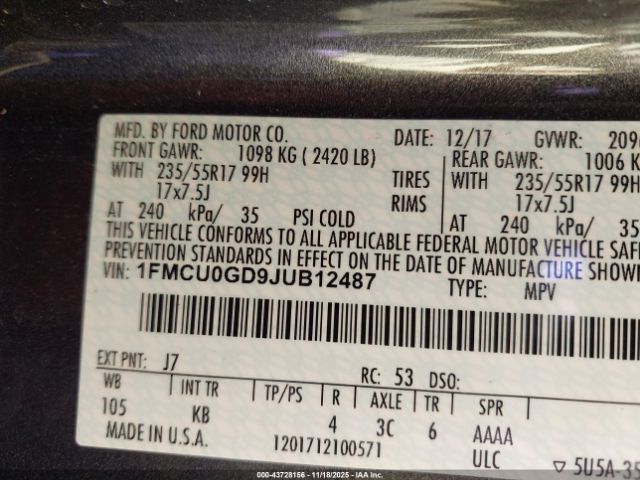 2018 FORD ESCAPE 1FMCU0GD9JUB12487 Photo 8