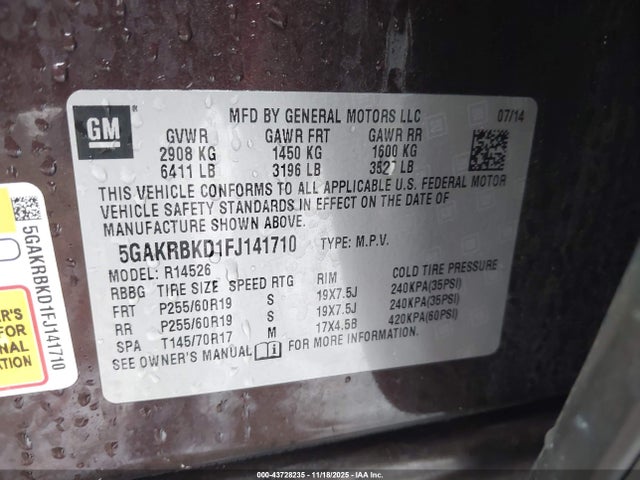 5GAKRBKD1FJ141710 Buick Enclave Leather