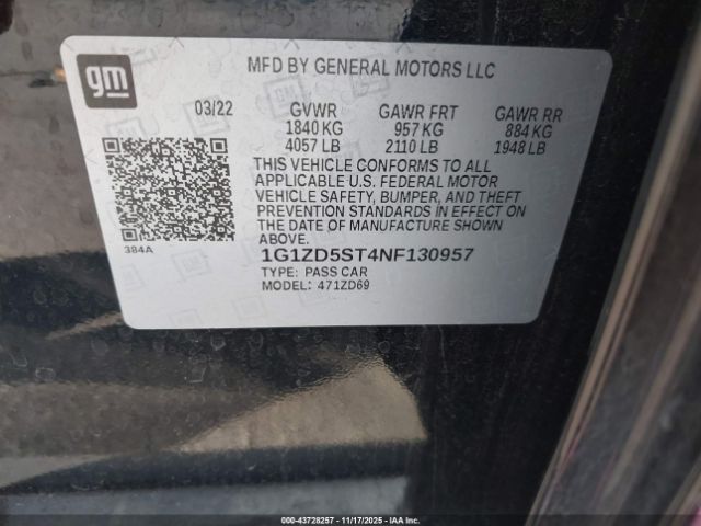 2022 CHEVROLET MALIBU 1G1ZD5ST4NF130957 Photo 8