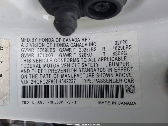 Продажа на аукционе авто 2020 Honda Civic Sport, vin: 2HGFC2F82LH542227, номер лота: 43728332