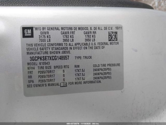 2012 CHEVROLET SILVERADO 1500 3GCPKSE7XCG148957 Photo 8