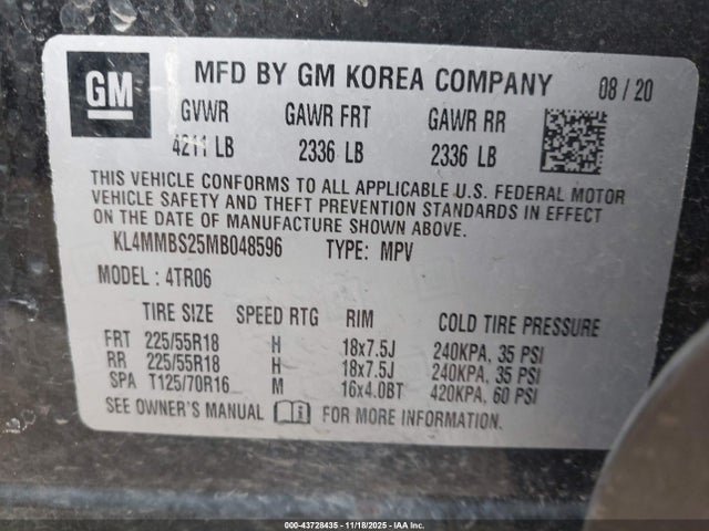 2021 Buick Encore Gx Fwd Preferred მანქანა იყიდება აუქციონზე, vin: KL4MMBS25MB048596, აუქციონის ნომერი: 43728435