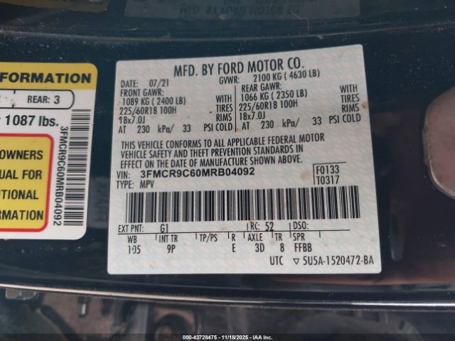 2021 FORD BRONCO SPORT 3FMCR9C60MRB04092 Photo 8