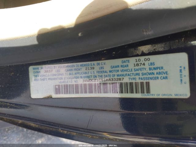 2001 VOLKSWAGEN NEW BEETLE 3VWDC21C51M433287 Photo 8