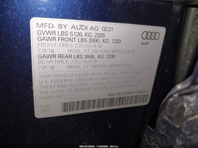 2021 AUDI Q3 WA1EECF3XM1090794 Photo 8