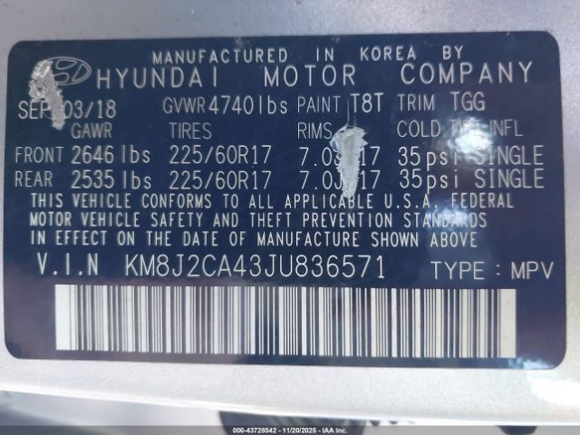 2018 HYUNDAI TUCSON KM8J2CA43JU836571 Photo 8