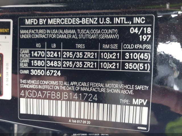4JGDA7FB8JB141724 Mercedes-Benz Amg Gle 63 S 4matic
