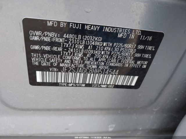2017 SUBARU FORESTER JF2SJAGC8HH514544 Photo 8