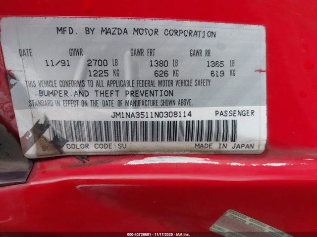 1992 MAZDA MX-5 MIATA JM1NA3511N0308114 Photo 8